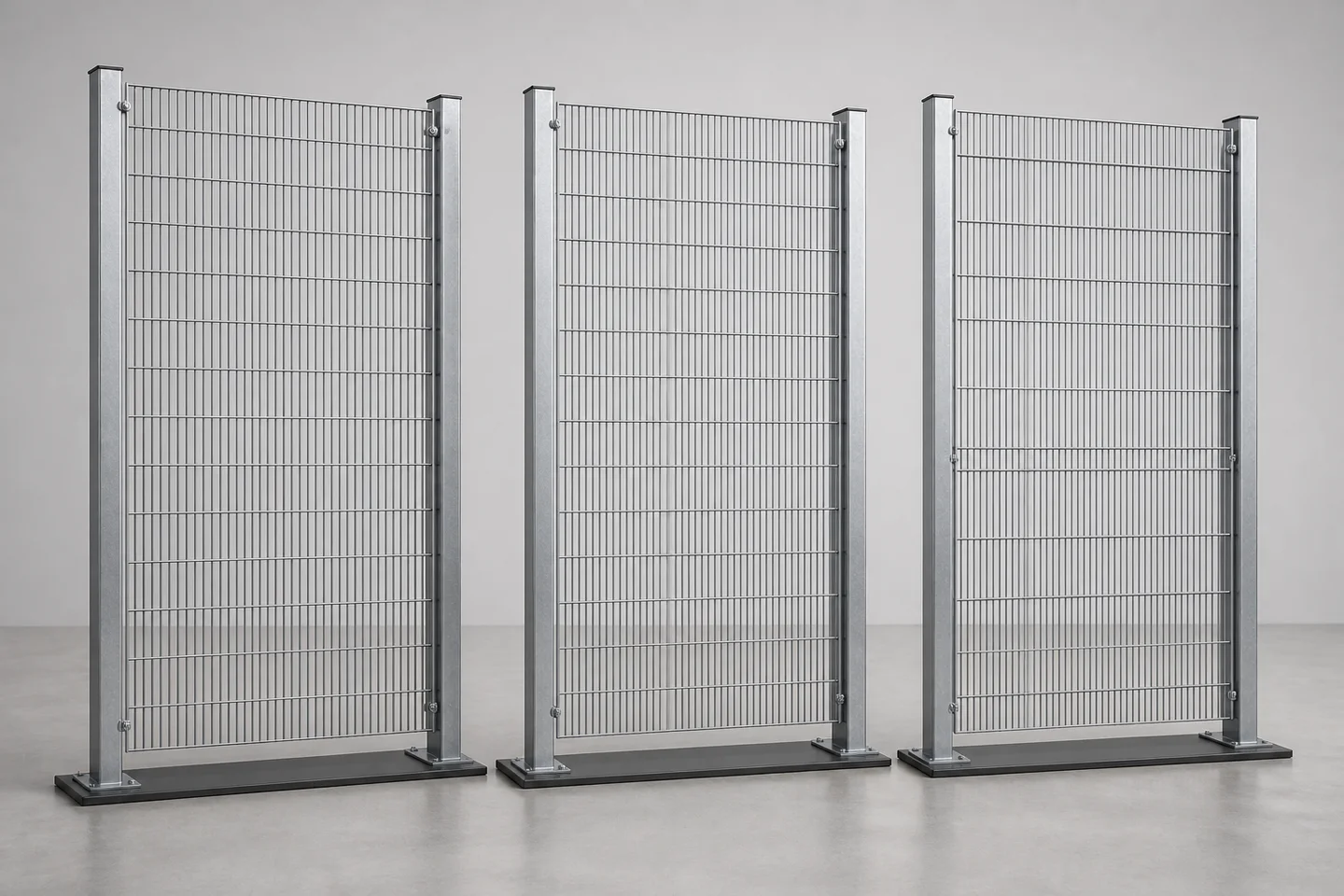 Technical comparison visualization of three tight-aperture and reinforced welded security mesh panel constructions