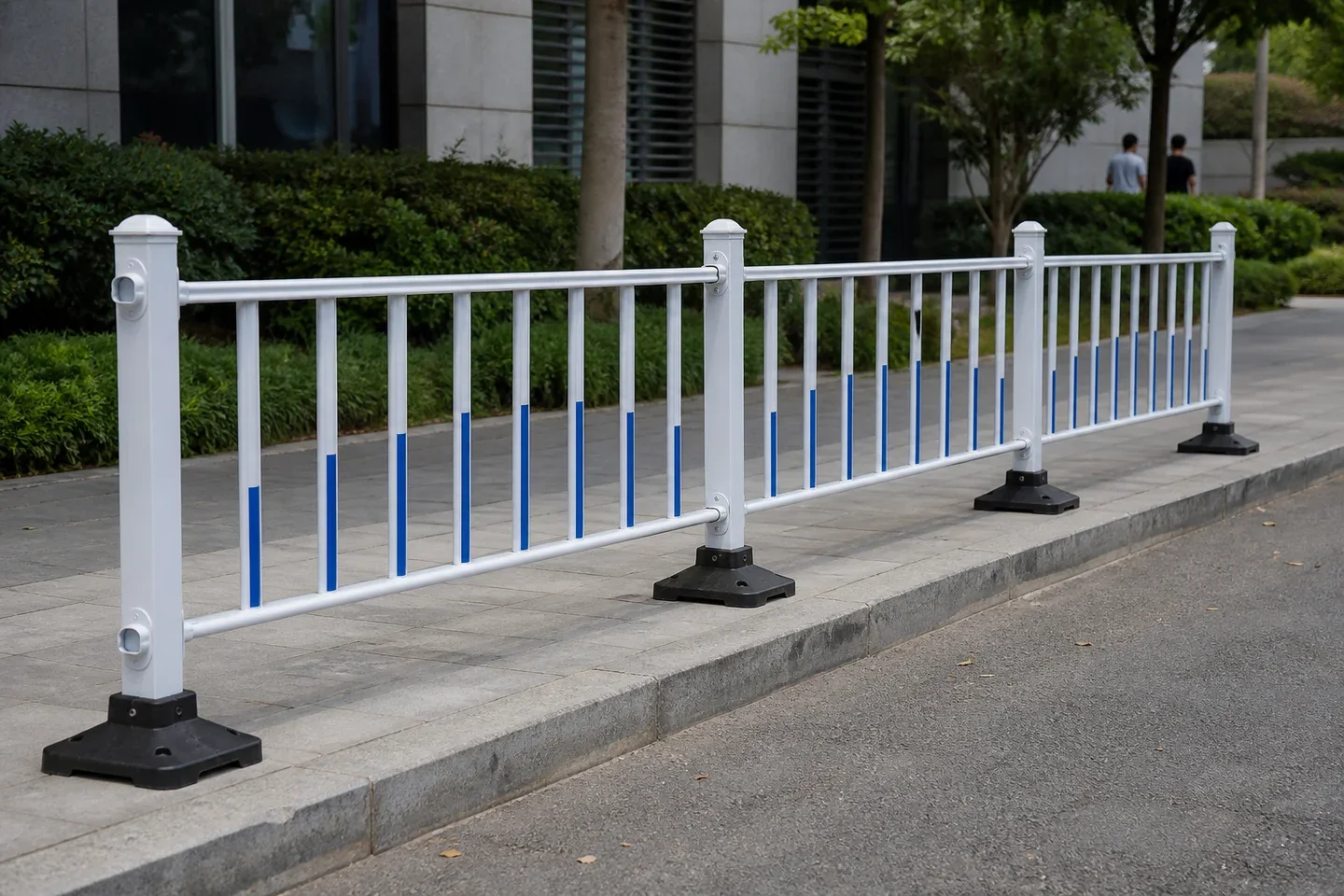 Municipal barriers arranged beside a street