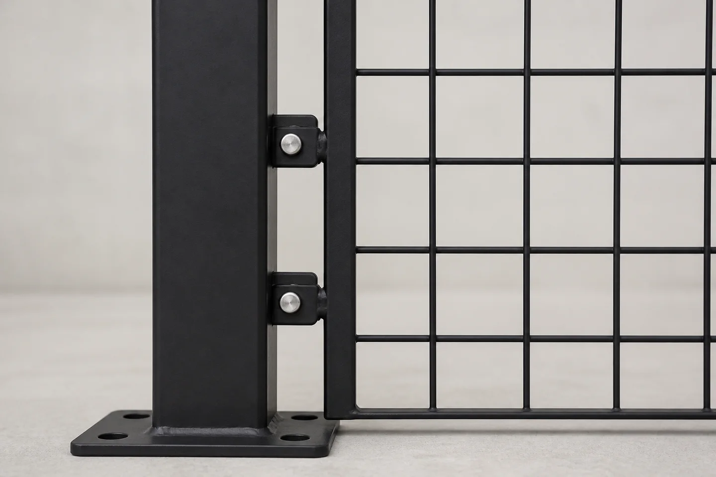 Black framed panel and post connection