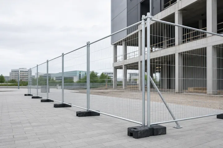 Temporary mesh fence perimeter with bases and bracing